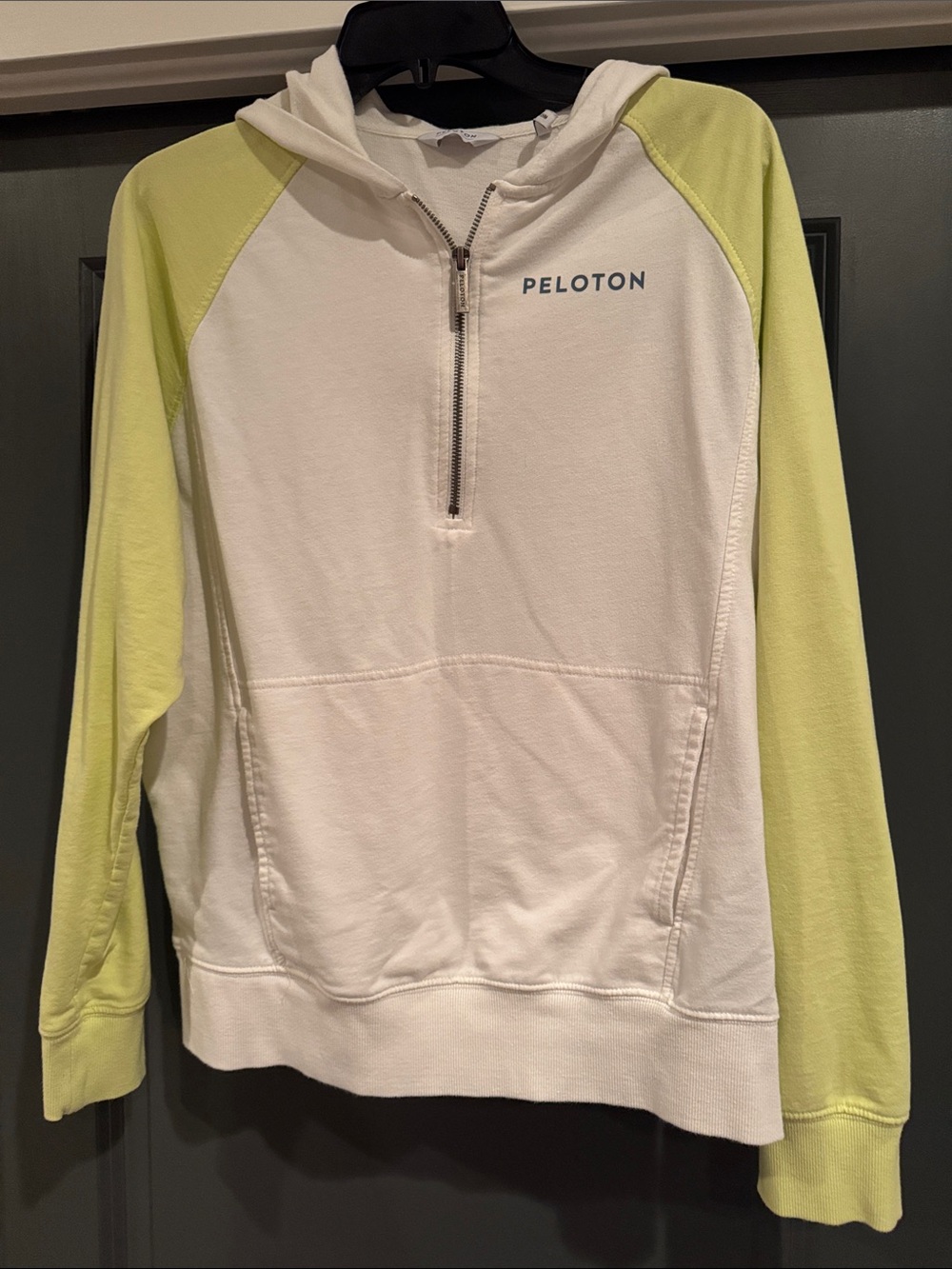 Peloton White and Light Green Raglan Half-Zip Hoodie